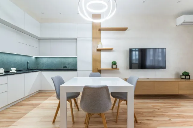 Modern seating area with a clean furniture composition