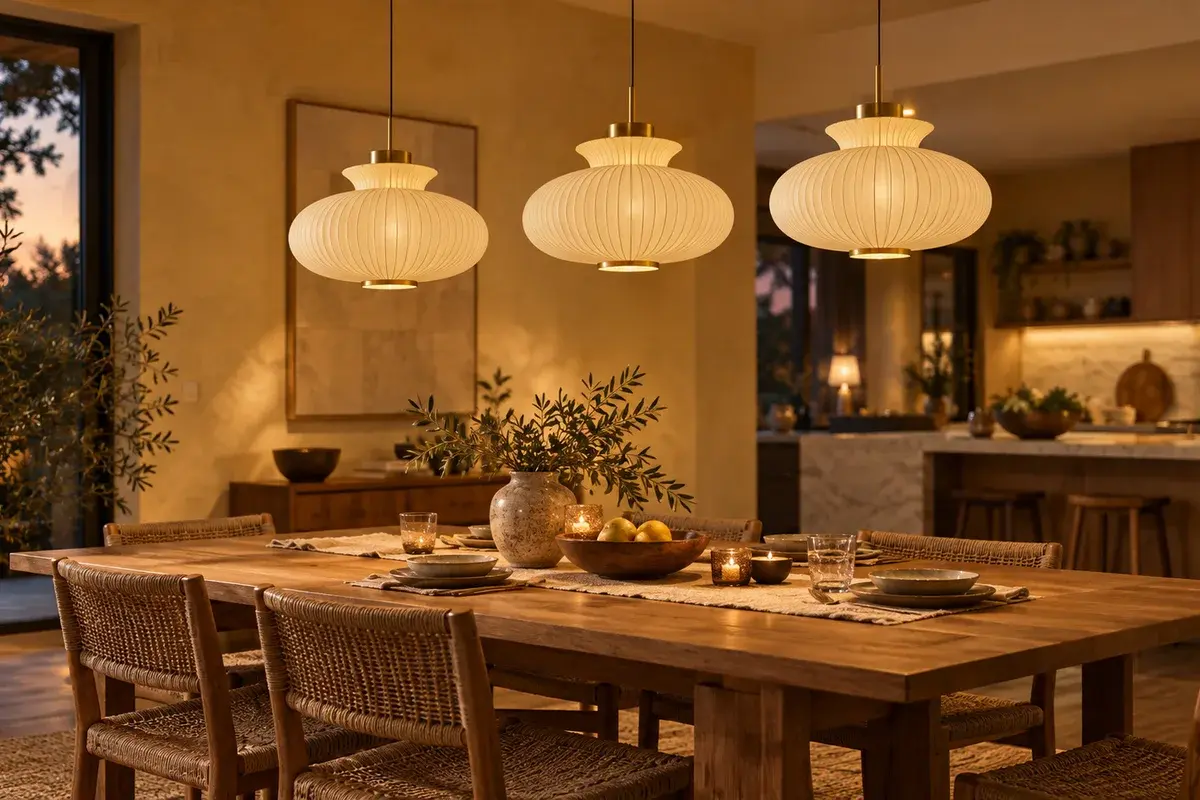 Warm pendant light for dining and living areas