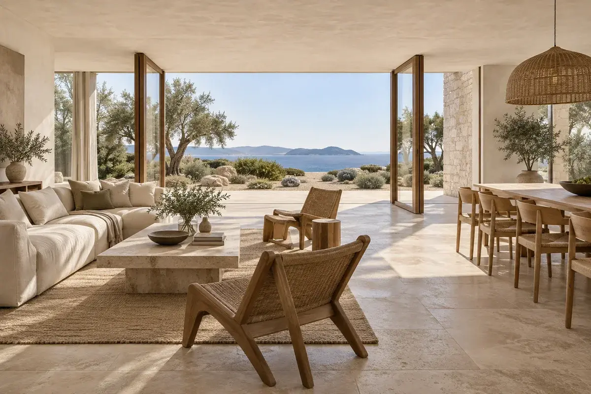 Open living room with modern furniture