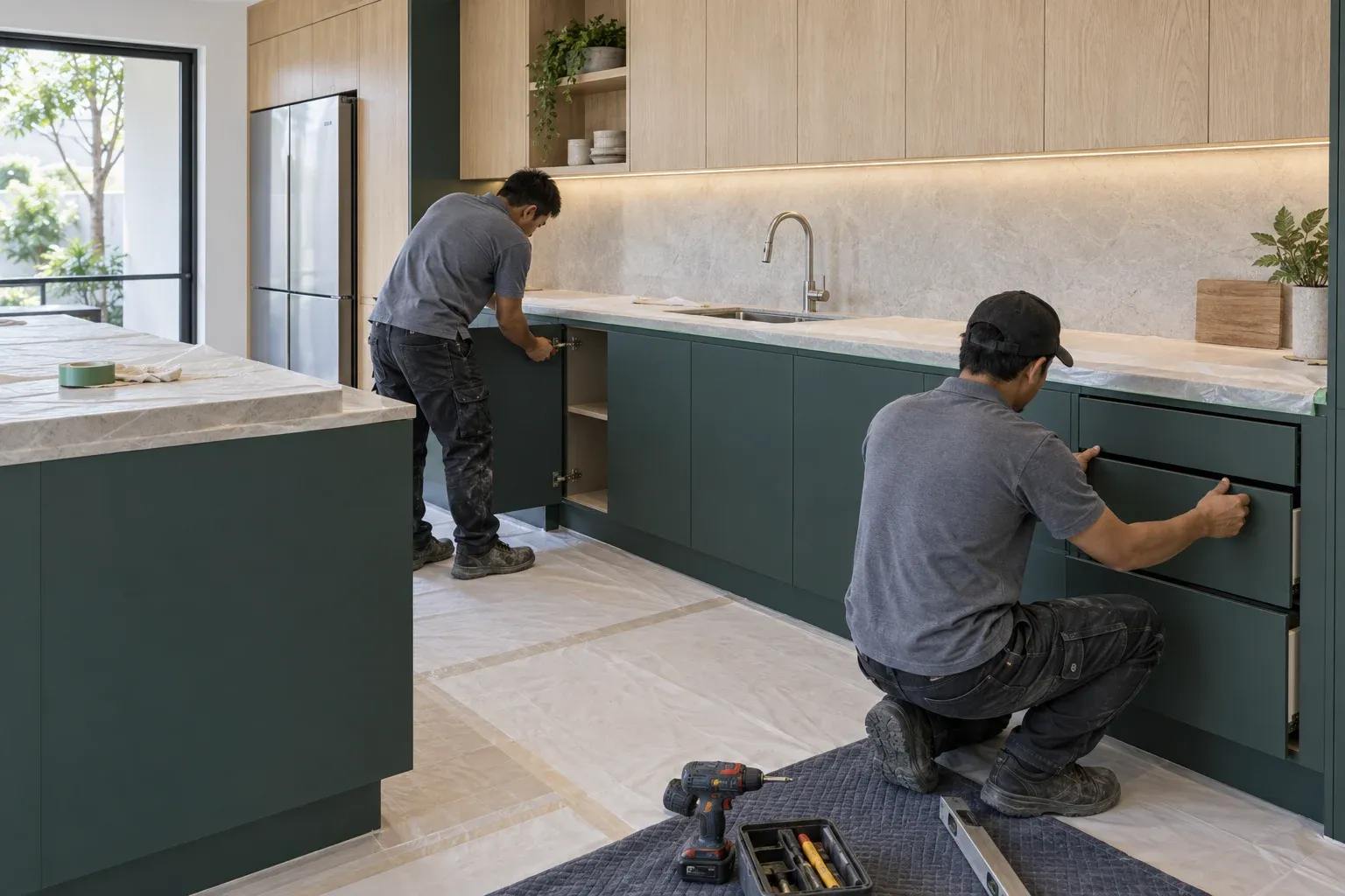 Completed kitchen set installation