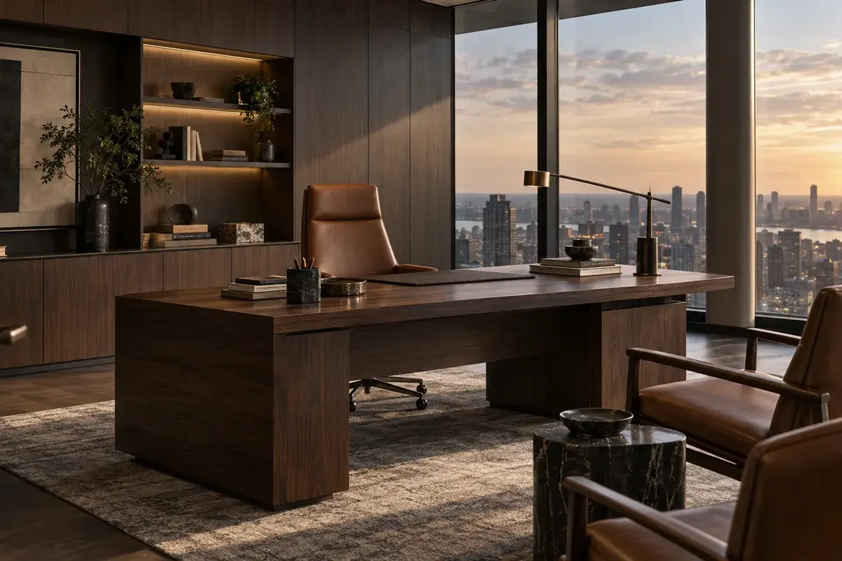 Executive workspace with desk and office chair
