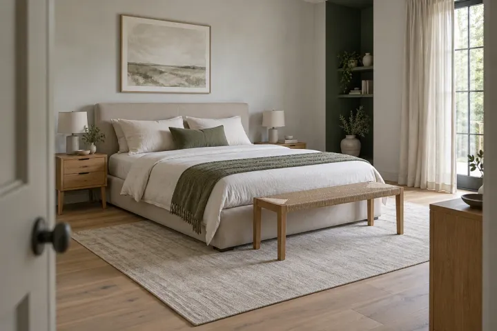 Kamar tidur modern dengan suasana tenang