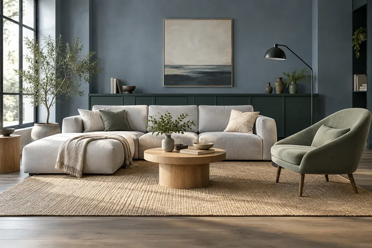 Sofa modern di ruang tamu yang tertata rapi