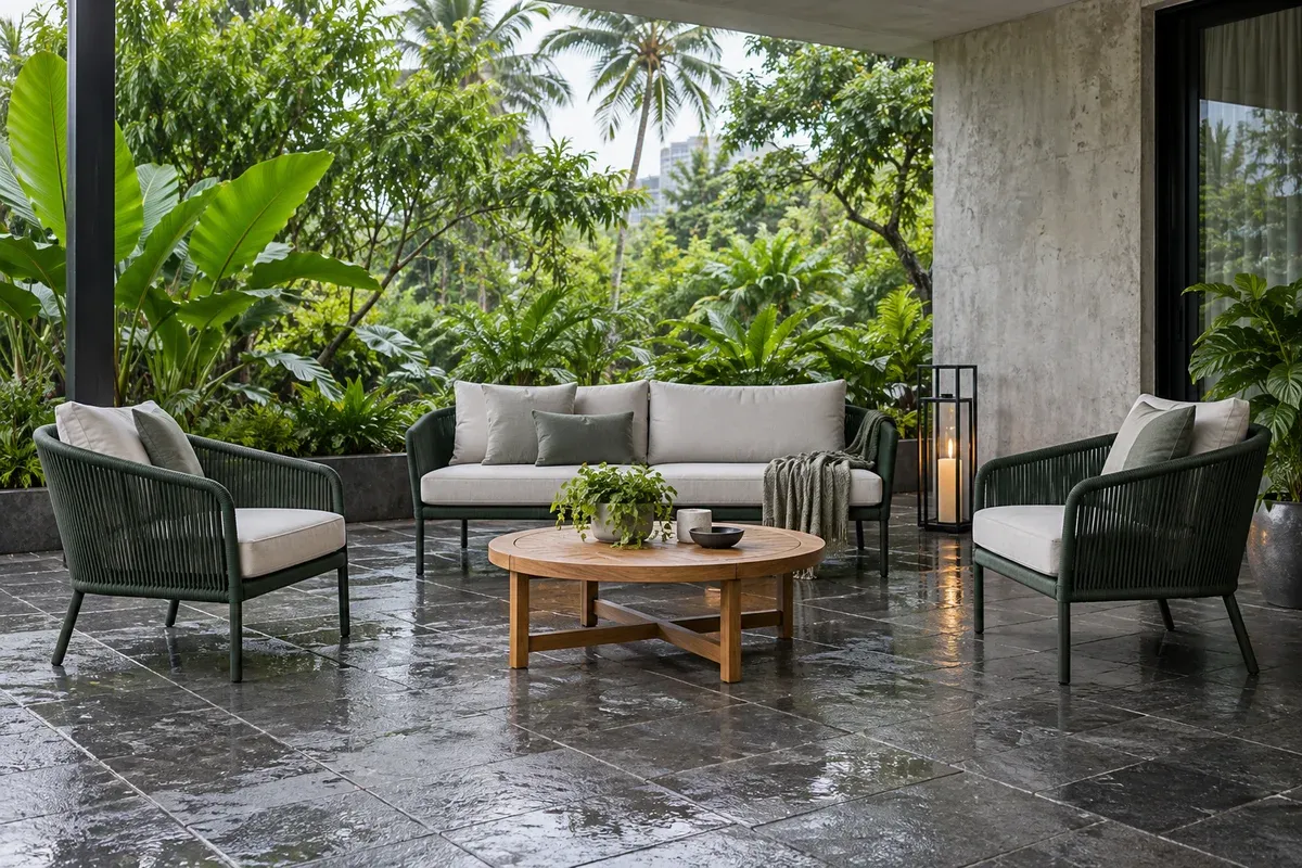 Sofa modern dengan penataan interior yang bersih